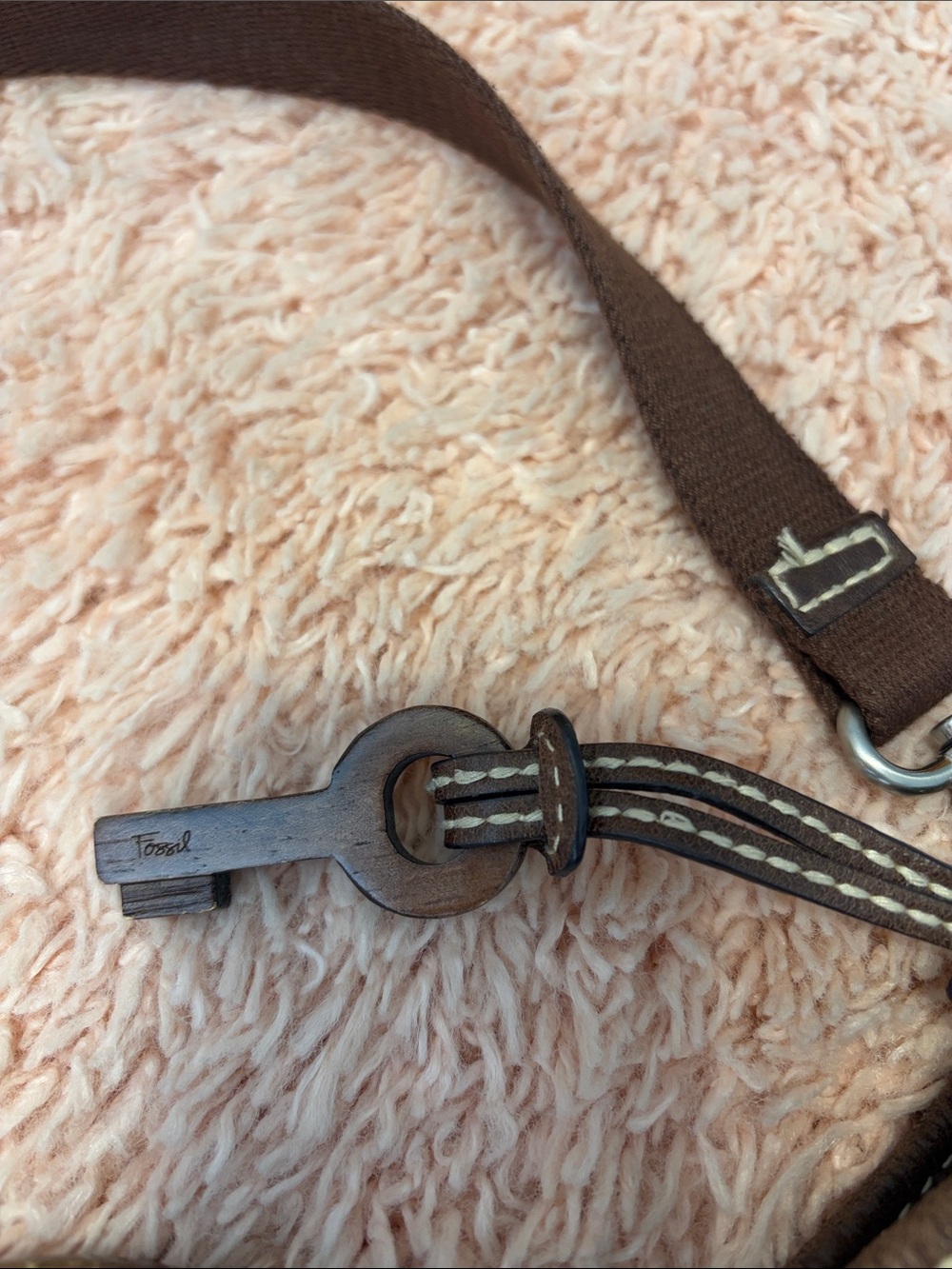 Fossil Kristy II patchwork hobo bag leather, suede, canvas wood handle crossbod - Picture 3 of 17